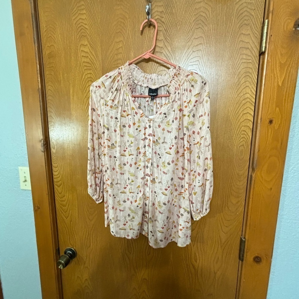 NWT Wallpapher Peasant Blouse with Tiny Mushroom Print Small